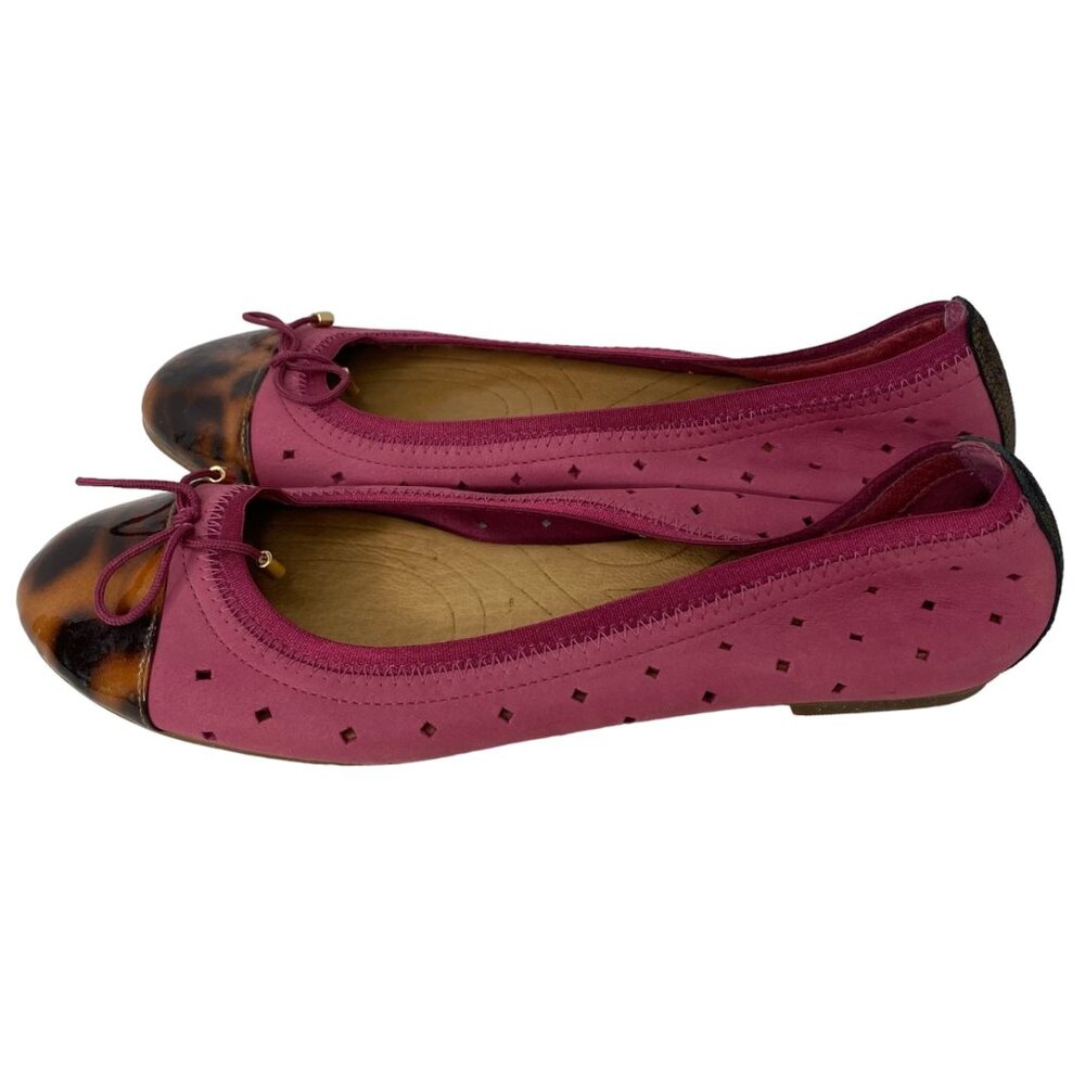 Clarks Indigo Pink Leather Perforated Tortoise Shell Cap Toe‎ Ballet Flats 7.5 M